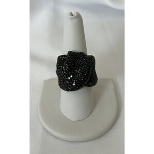 Natural Black Spinel Micro Pave’ Sterling Wrap Ring. Size 9